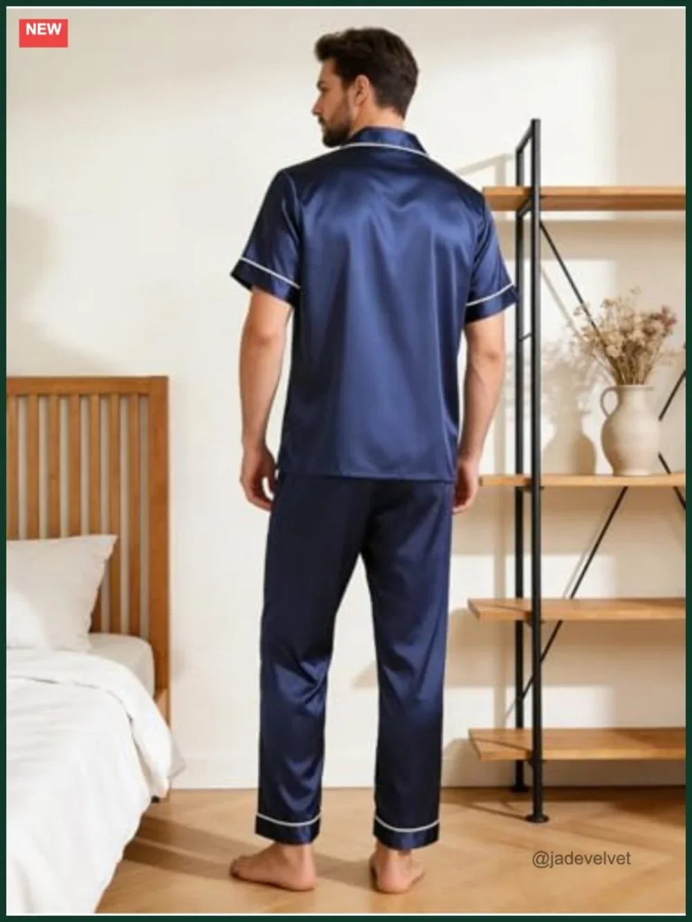 Men's Satin Pajama Set Short Sleeve Button Down Lightweight Sleepwear 2-Piece